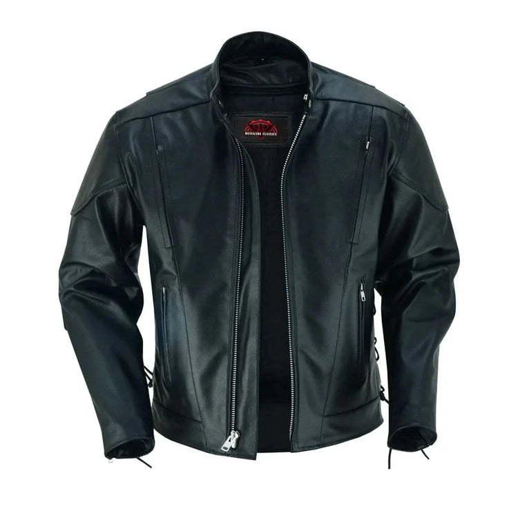 AM Knucklehead Premium Black Men's Leather Motorcycle Jacket