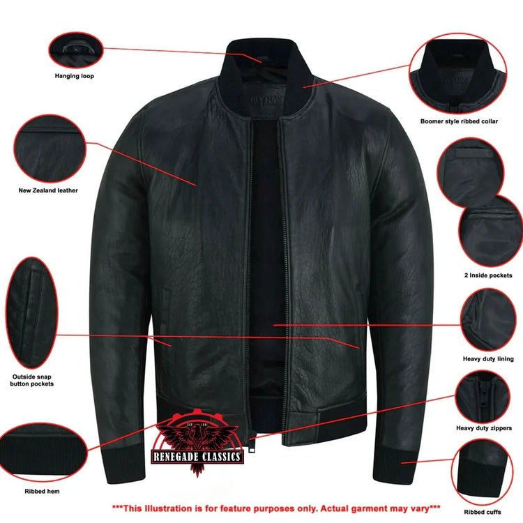 Stalwart Men's Fashion Black Leather Bomber Jacket