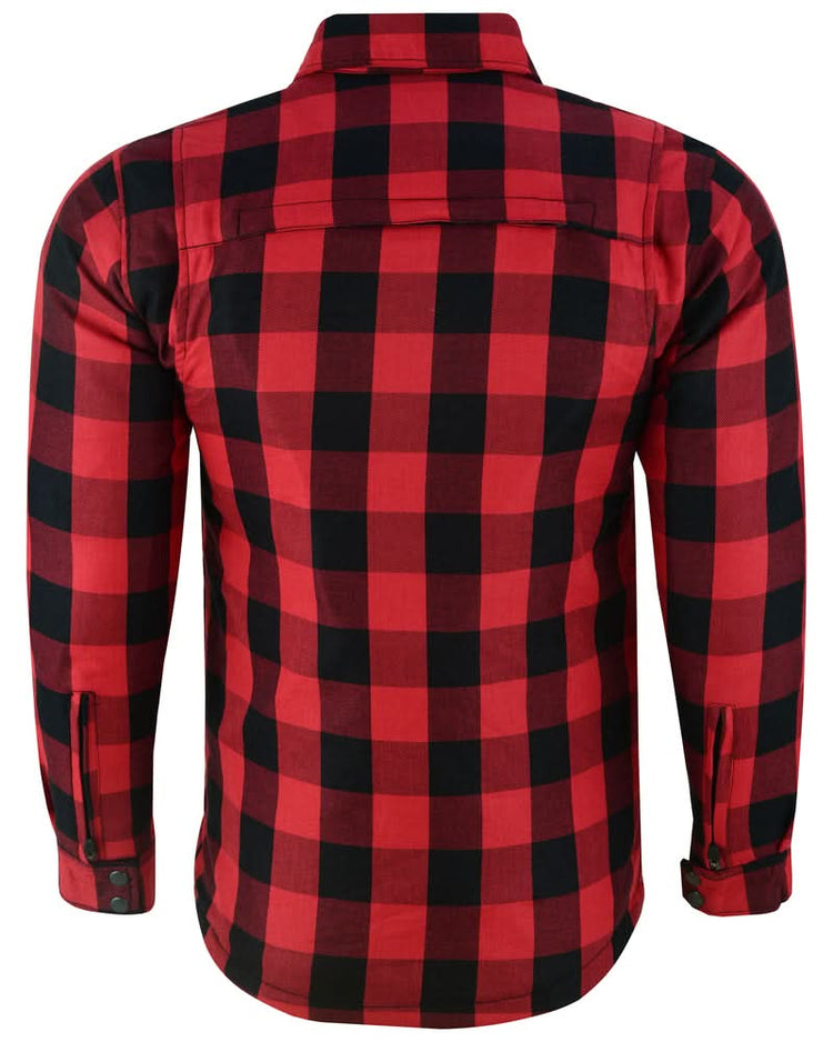 Alpha Check Men's Armored Motorcycle Flannel Shirt - Red/Black