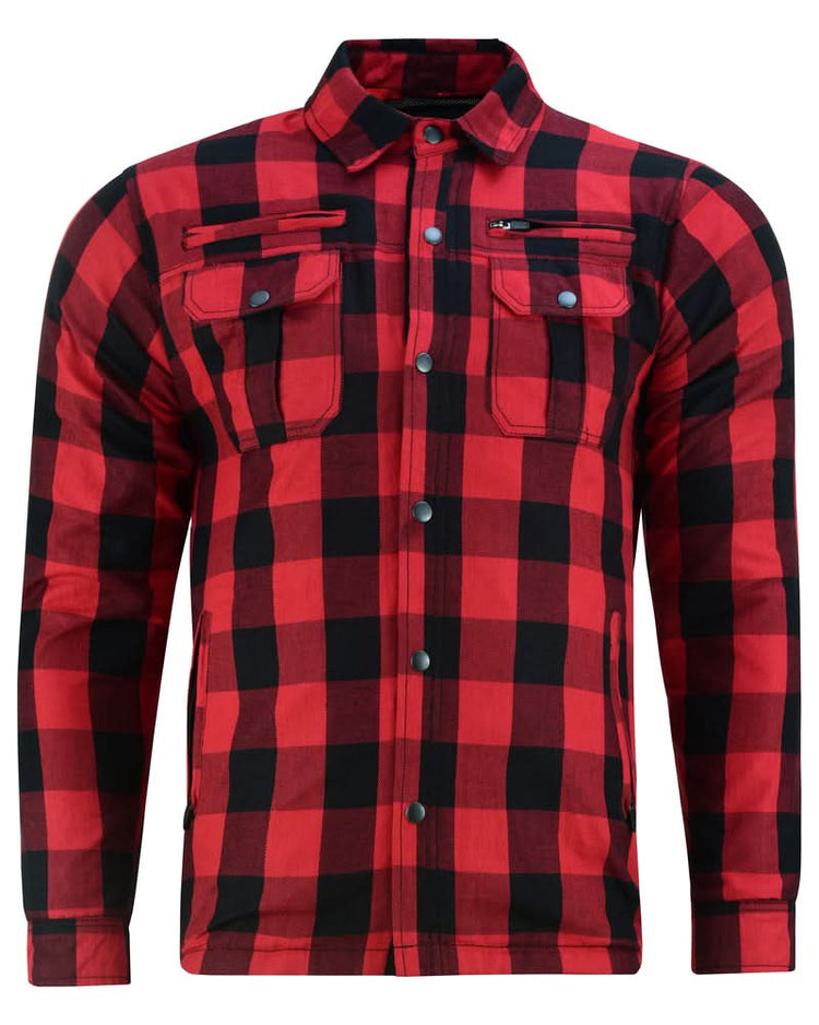 Alpha Check Men's Armored Motorcycle Flannel Shirt - Red/Black