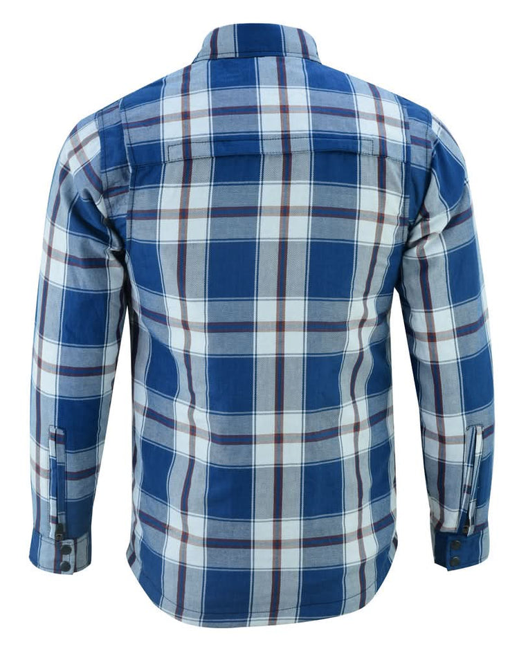 Alpha Check Men's Armored Motorcycle Flannel Shirt - Blue/White/Maroon