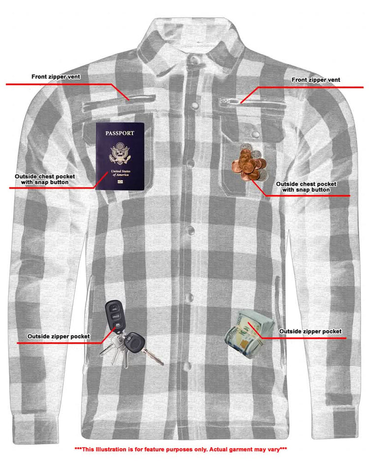 Alpha Check Men's Armored Motorcycle Flannel Shirt - Blue/White/Maroon