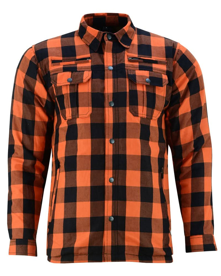 Alpha Check Men's Armored Motorcycle Flannel Shirt - Orange