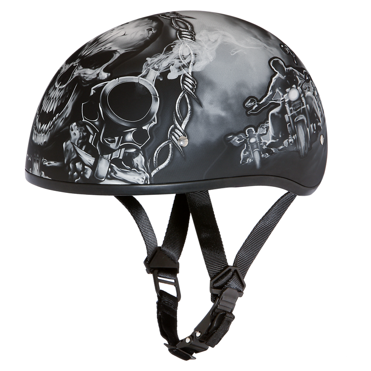 D6-G Daytona Helmets D6-G ‘Skull Cap’ with Skull and Guns Half Face Helmet Black