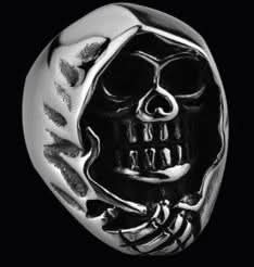 R172 Stainless Steel Grim Skull Biker Ring