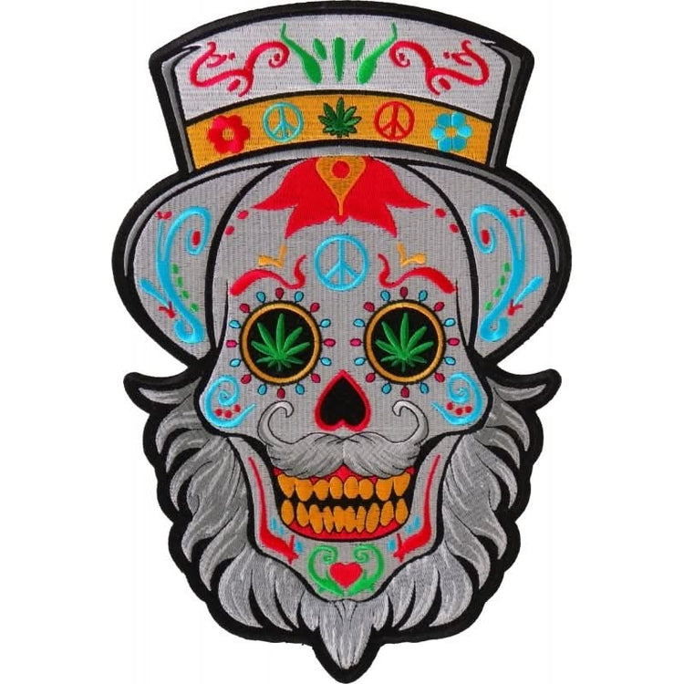 PL674 Sugar Skull with Beard Large Back Patch