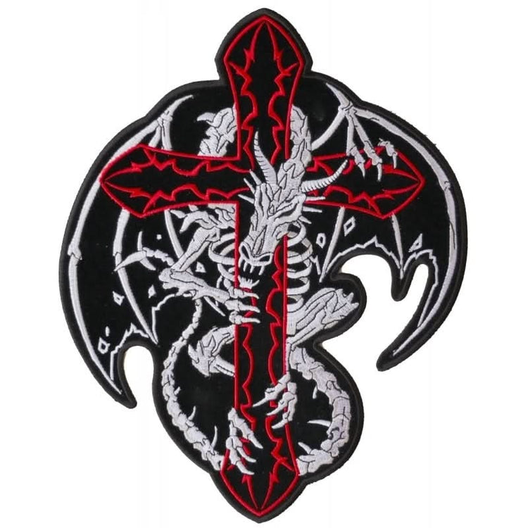 PL322 Dragon and Cross Embroidered Iron on Patch