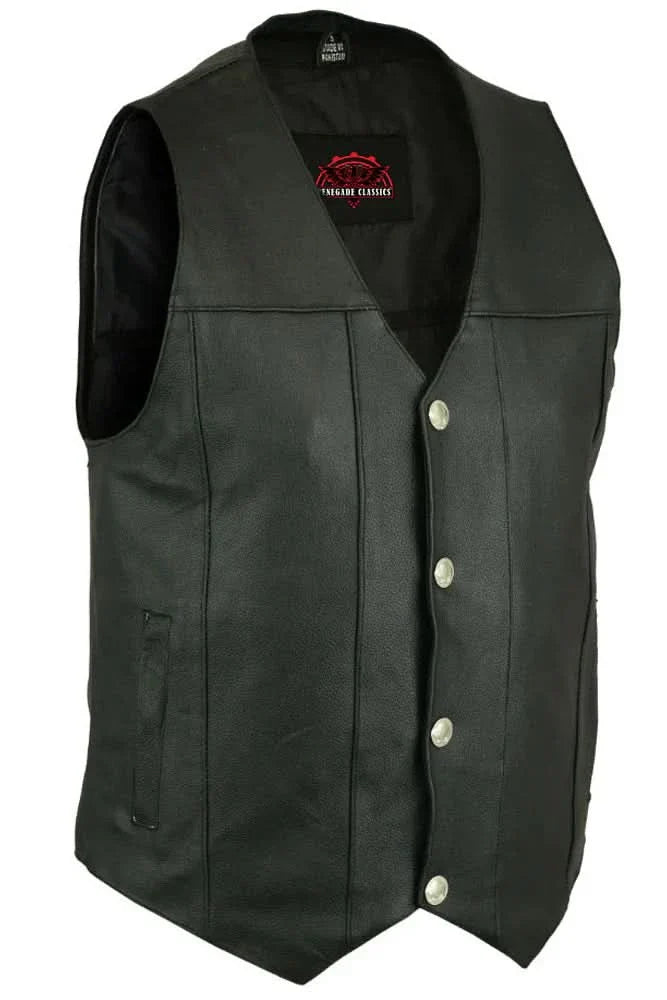Men's Milled Single Back Panel Leather Vest - Black