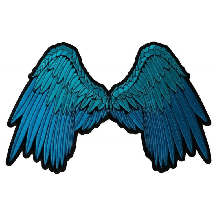 PL312 Pretty Angel Wings in Blue Embroidered Large Iron on Patch