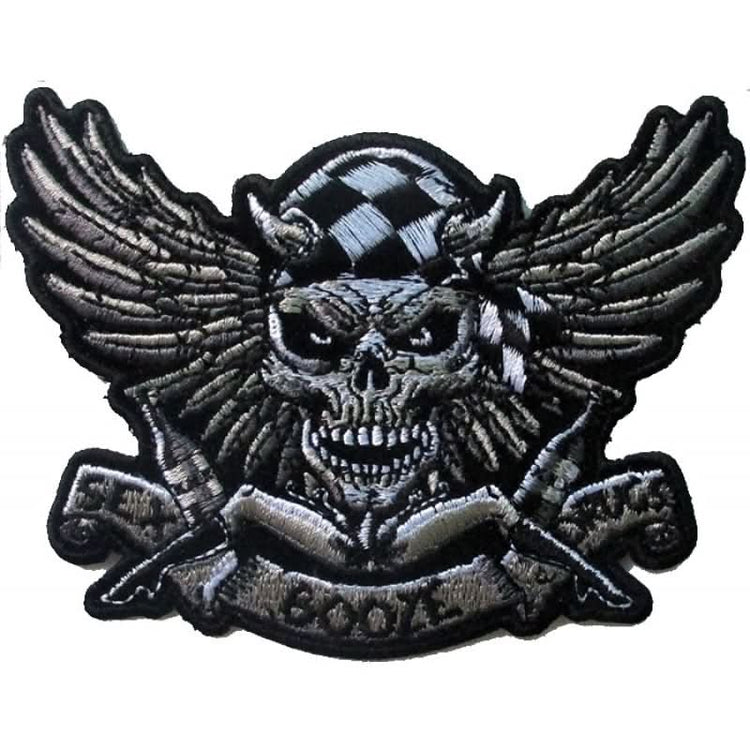 P676 Sex Booze Drugs Checkered Skull and Wings Patch