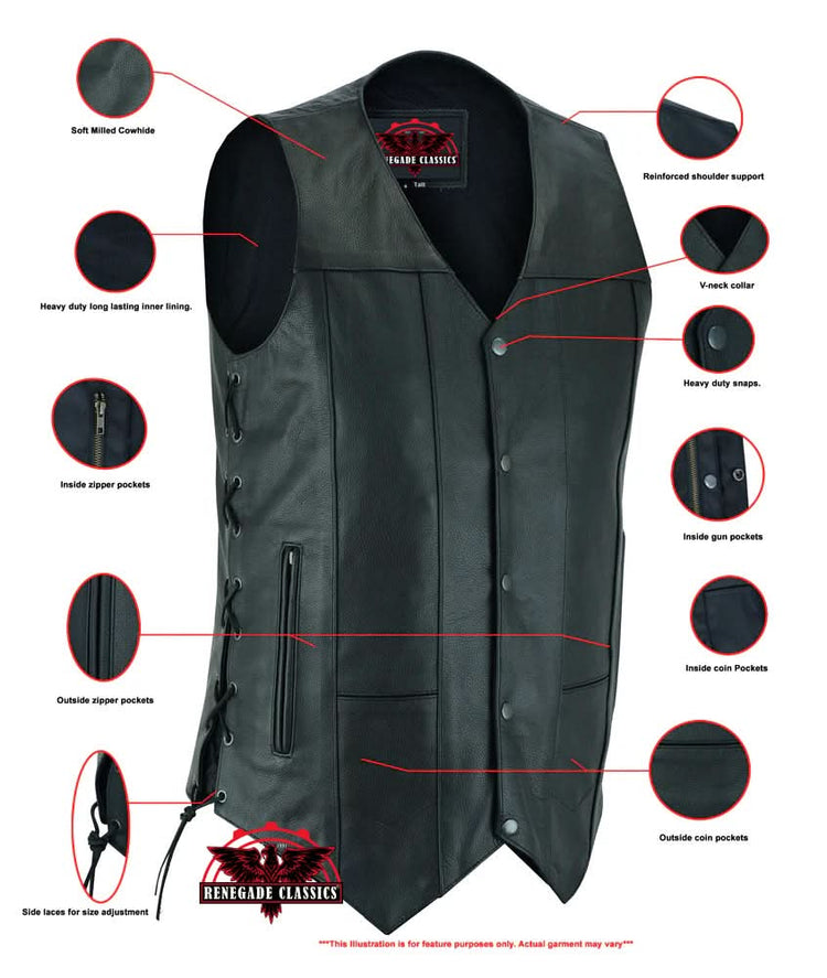 Men's Ten Pocket Utility Black Vest - TALL