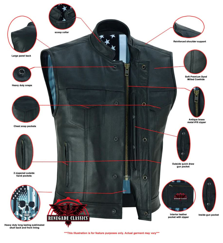 Private Men's Black Leather Motorcycle Vest