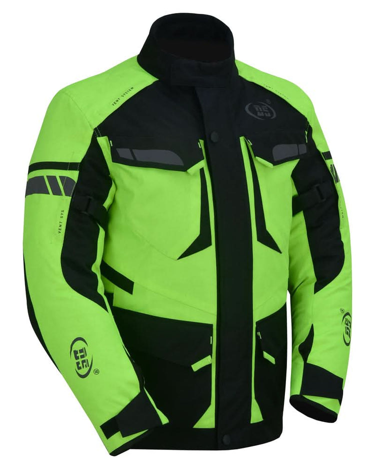 4-Season Hi-Vis Mens Textile Motorycyle Jacket Waterproof & Ventilated