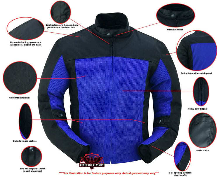 Cross Wind Micro Mesh Mens Motorcycle Jacket - Blue