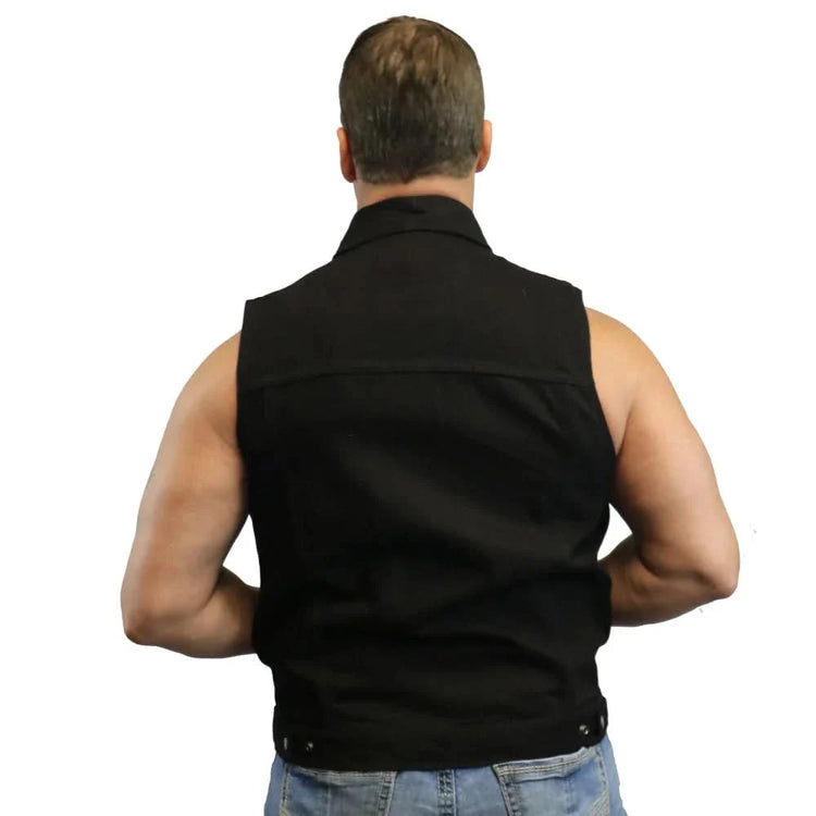 Men's Snap/Zipper Front Black Denim Motorcycle Vest