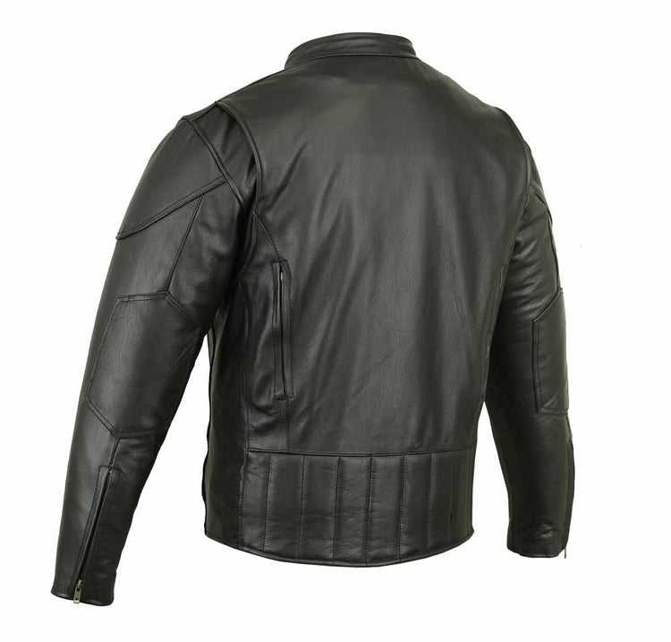 Men's Black Vented Motorcycle Jacket with Plain Sides
