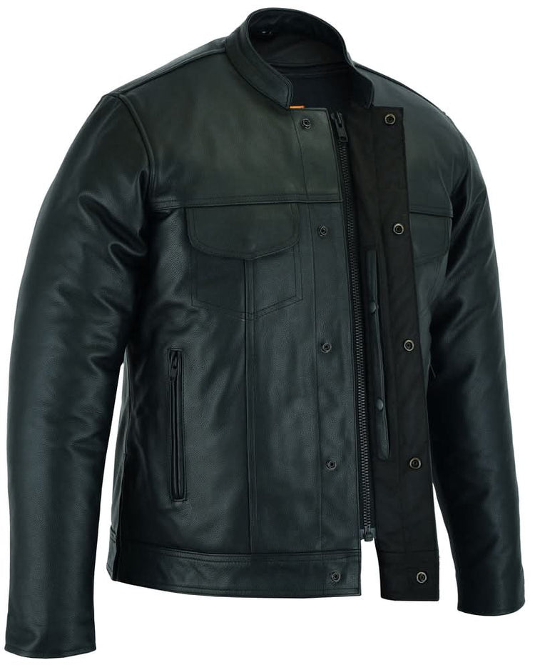 Men's Full Cut Black Leather Shirt with Zipper/Snap Front