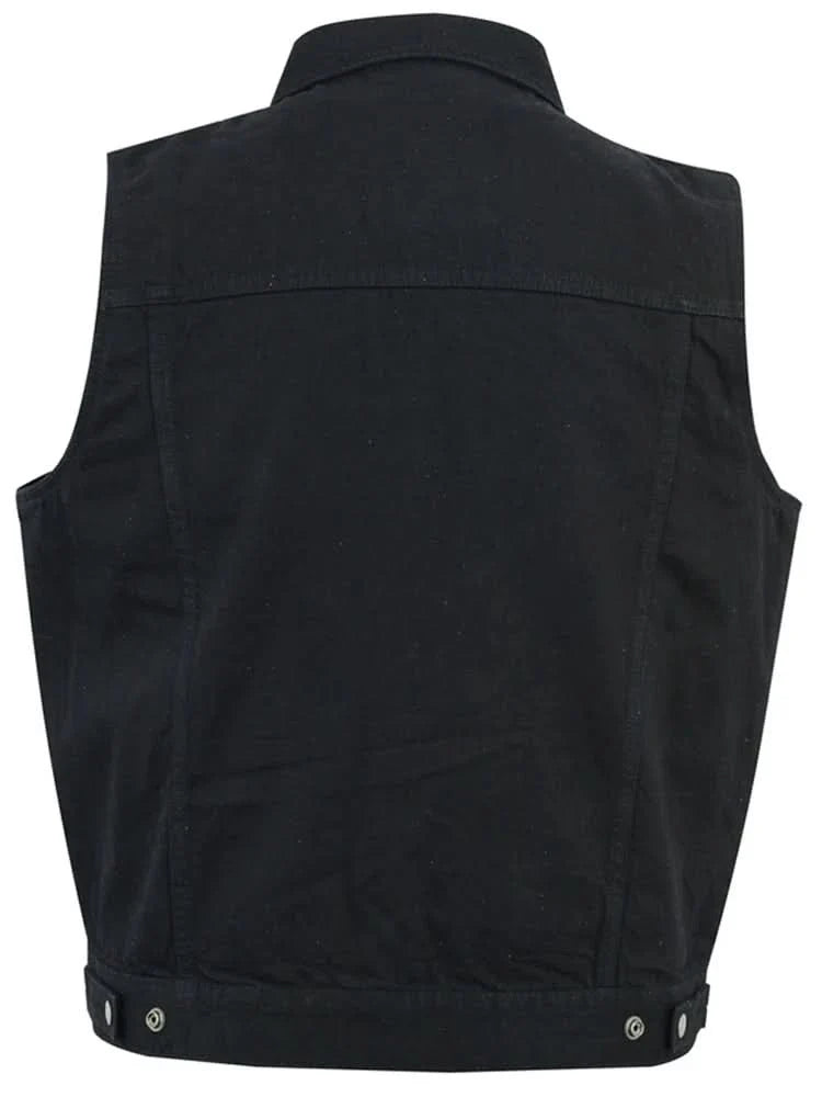 Men's Snap/Zipper Front Black Denim Motorcycle Vest
