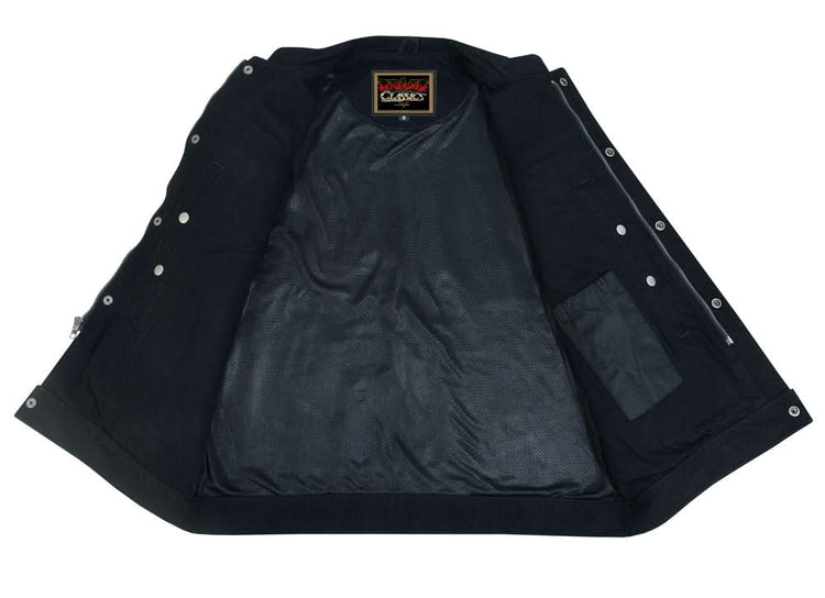 Weston Black Men's Denim Motorcycle Vest – Single Panel Back