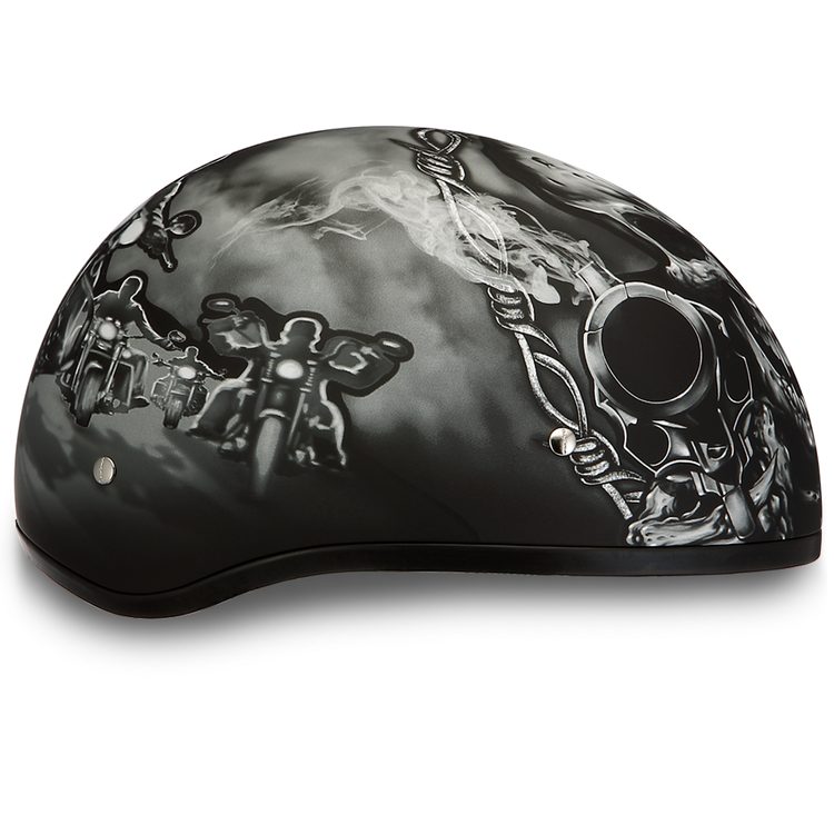 D6-G Daytona Helmets D6-G ‘Skull Cap’ with Skull and Guns Half Face Helmet Black