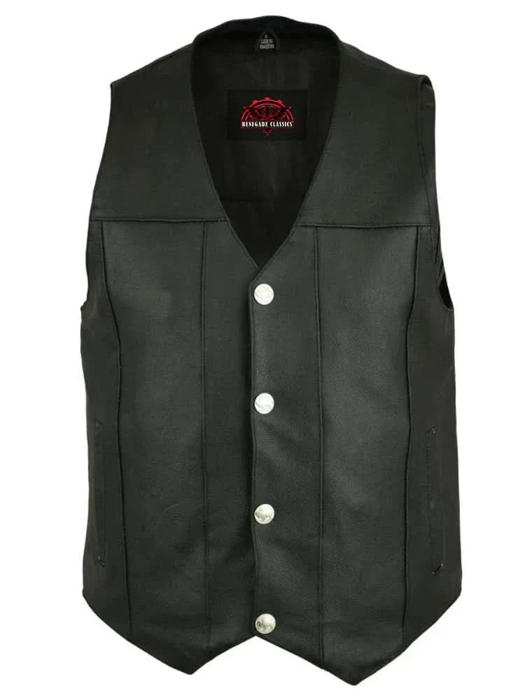Men's Milled Single Back Panel Leather Vest - Black
