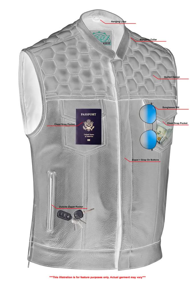 Whiskey Men's Motorcycle Leather Vest - Black