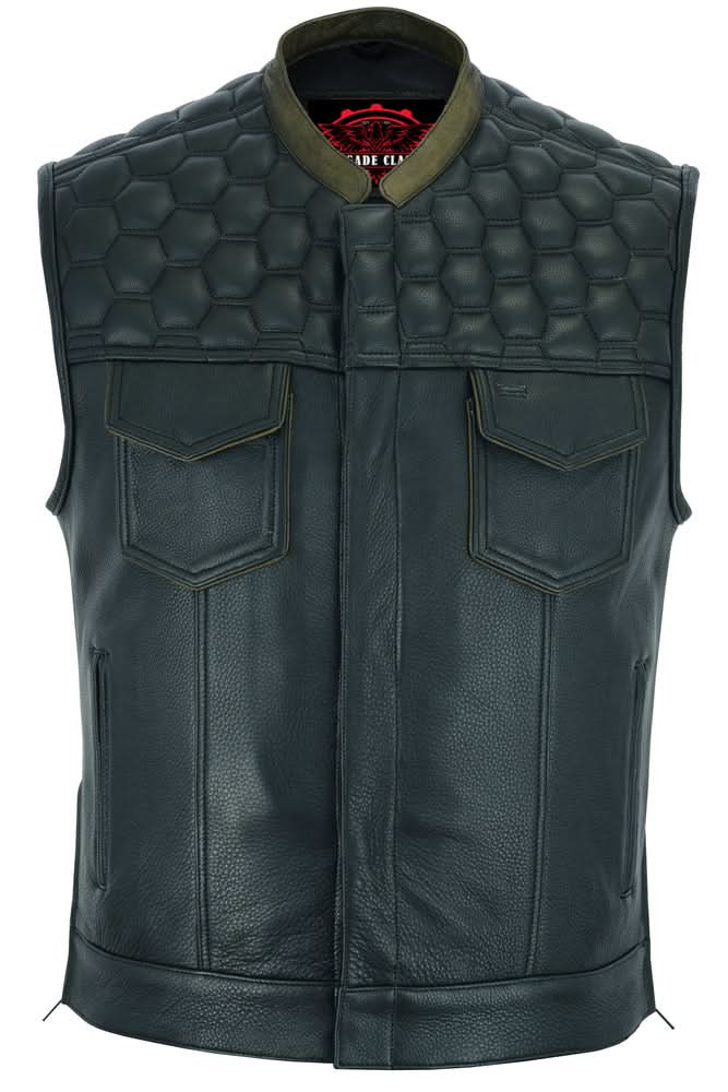 Whiskey Men's Motorcycle Leather Vest - Black