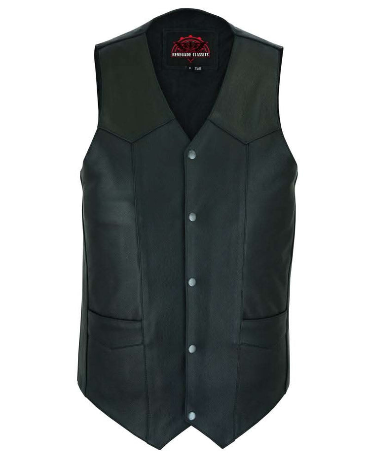 Men's Tall Classic Motorcycle Leather Vest - Black