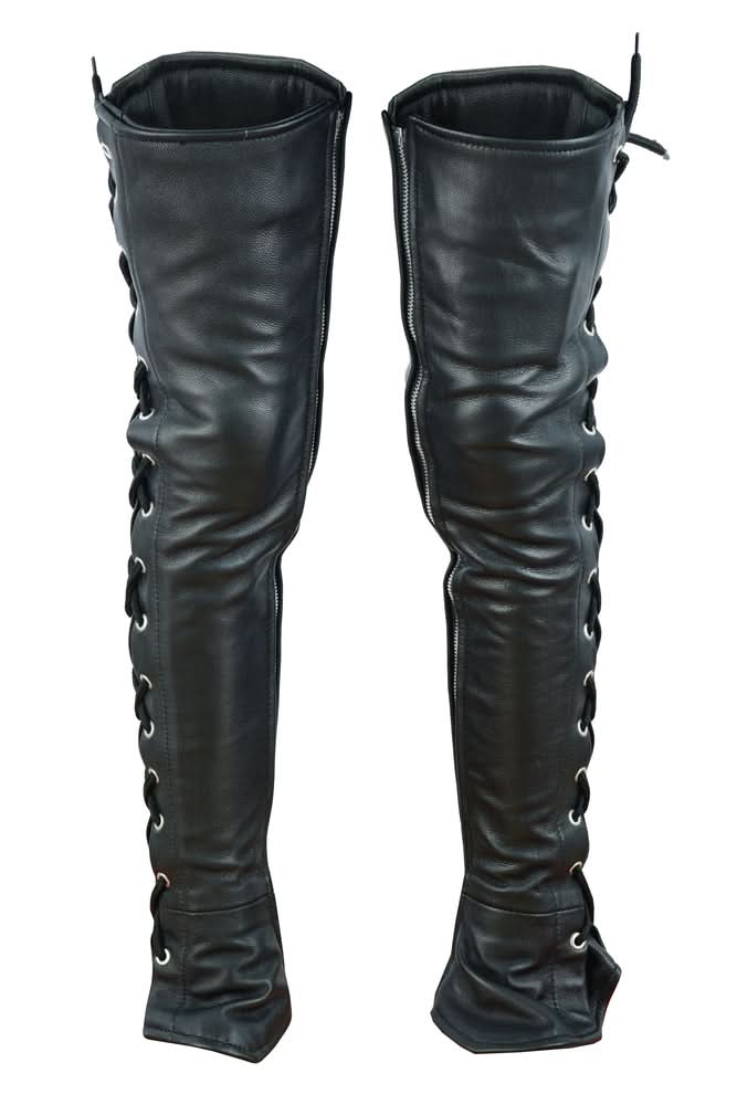 Women's Black Thigh High Leather Side Lace Leggings