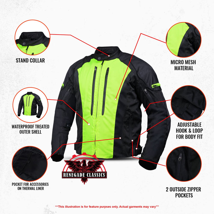 Hi-Viz blast Micro Mesh Mens Motorcycle Jacket – Lightweight