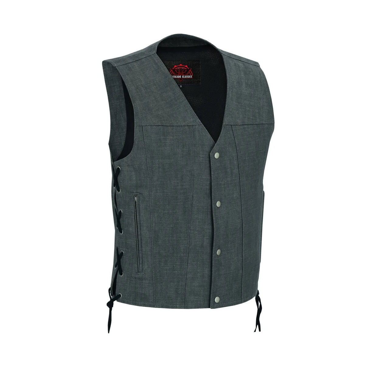 Men's Rough Rub-Off Raw Finish Broken Gray Denim Vest