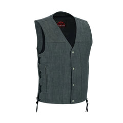 Men's Rough Rub-Off Raw Finish Broken Gray Denim Vest