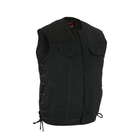 Men's Upgraded All-Black Denim Motorcycle Vest – Smart Access Pockets