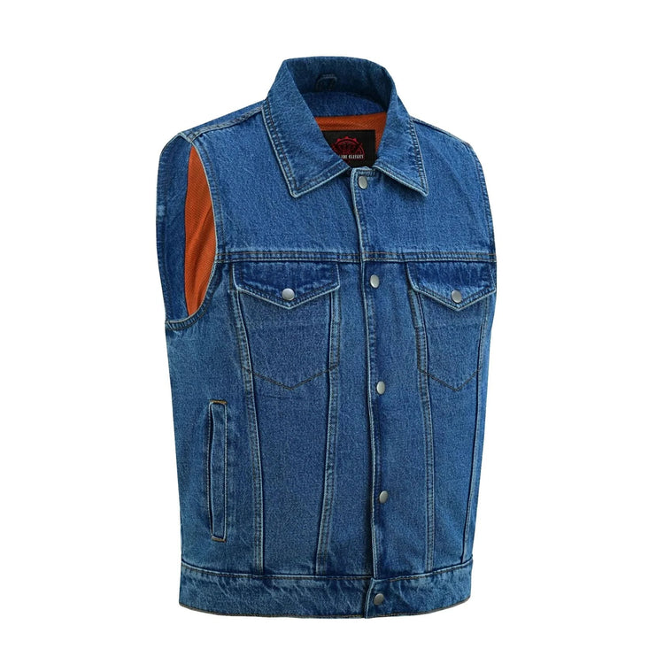 Men's Snap Front Blue Denim Motorcycle Vest