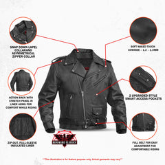 Men's Premium Classic Plain Side Police Style Jacket - Black