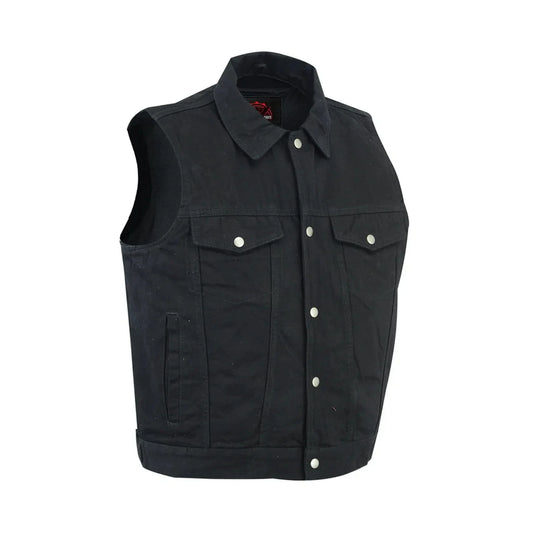 Men's Snap/Zipper Front Black  Denim Motorcycle Vest