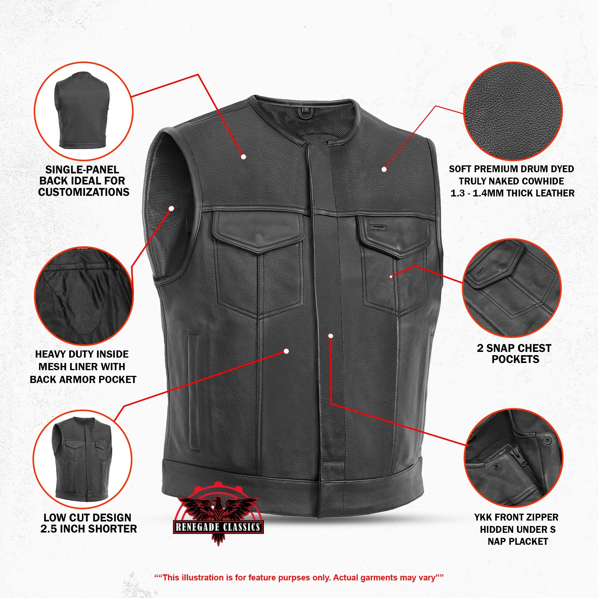 Men's Drop Zone Leather Motorcycle Vest – Black