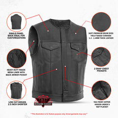 Men's Drop Zone Leather Motorcycle Vest – Black