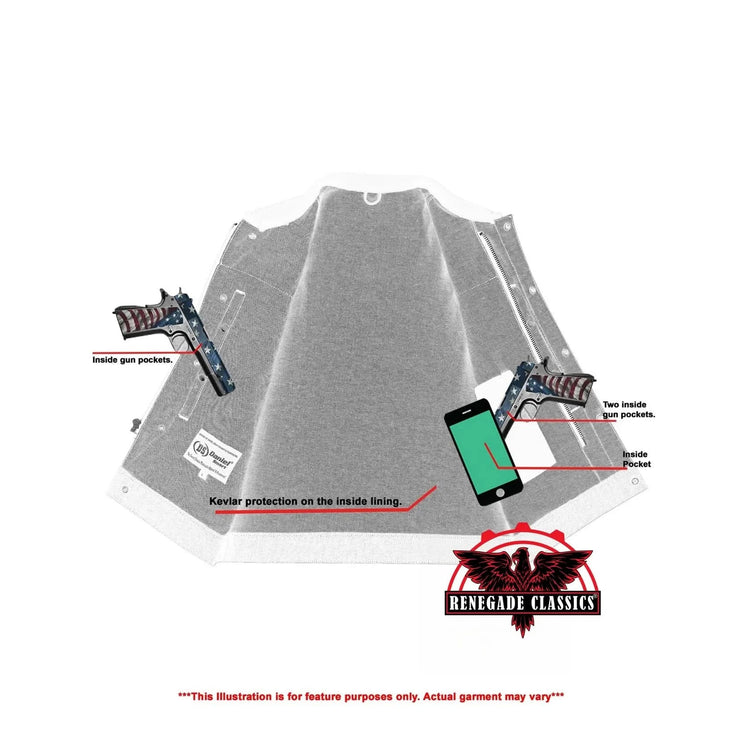 Men's Upgraded Broken Blue Denim Motorcycle Vest w/Leather Trimming