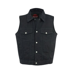 Men's Snap/Zipper Front Black  Denim Motorcycle Vest