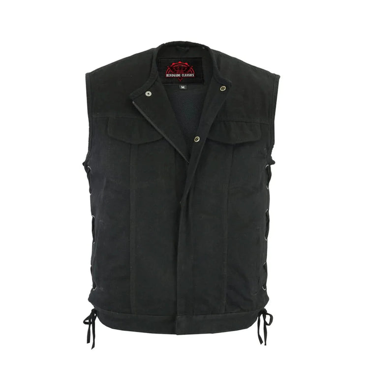 Men's Upgraded All-Black Denim Motorcycle Vest – Smart Access Pockets