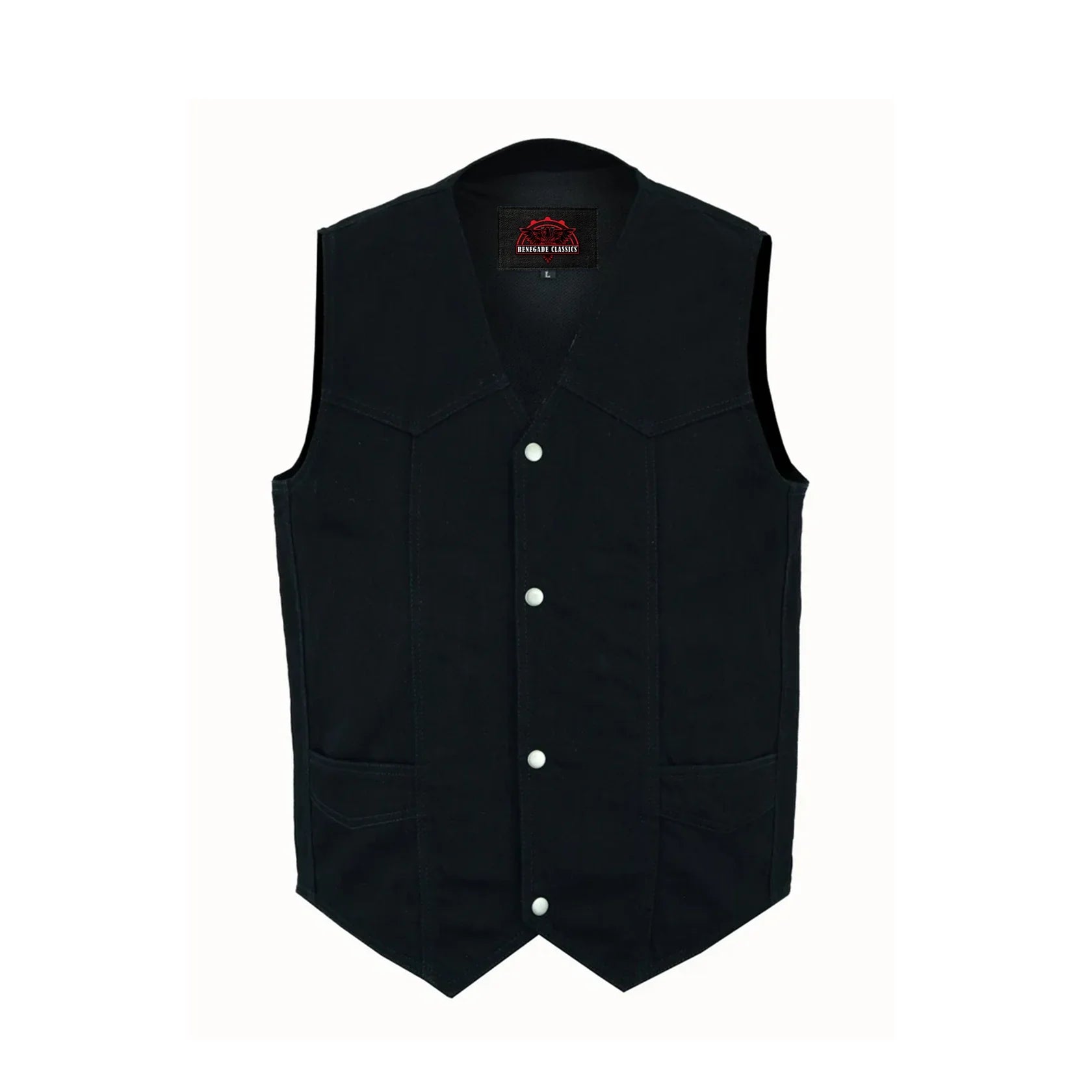 Men's Traditional Motorcycle Denim Vest with Plain Sides