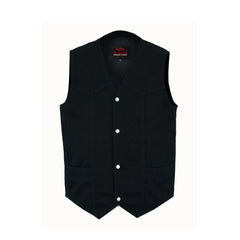 Men's Traditional Motorcycle Denim Vest with Plain Sides