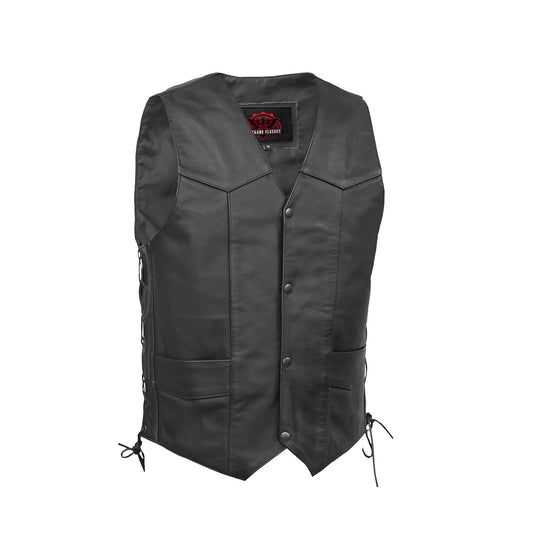 Men's Traditional Leather side lacing Vest - Black