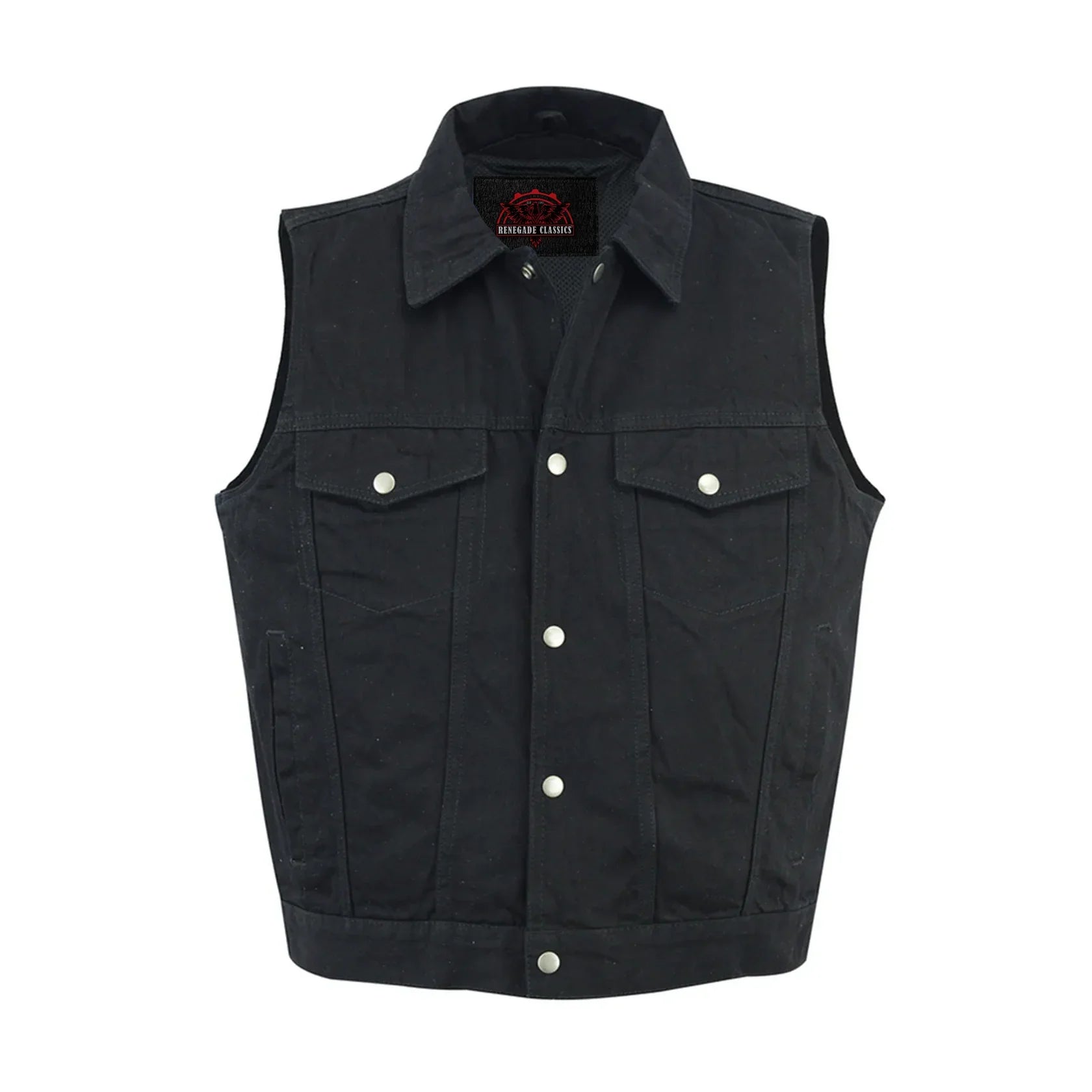 Snap Front Men's Denim Motorcycle Vest  - Black