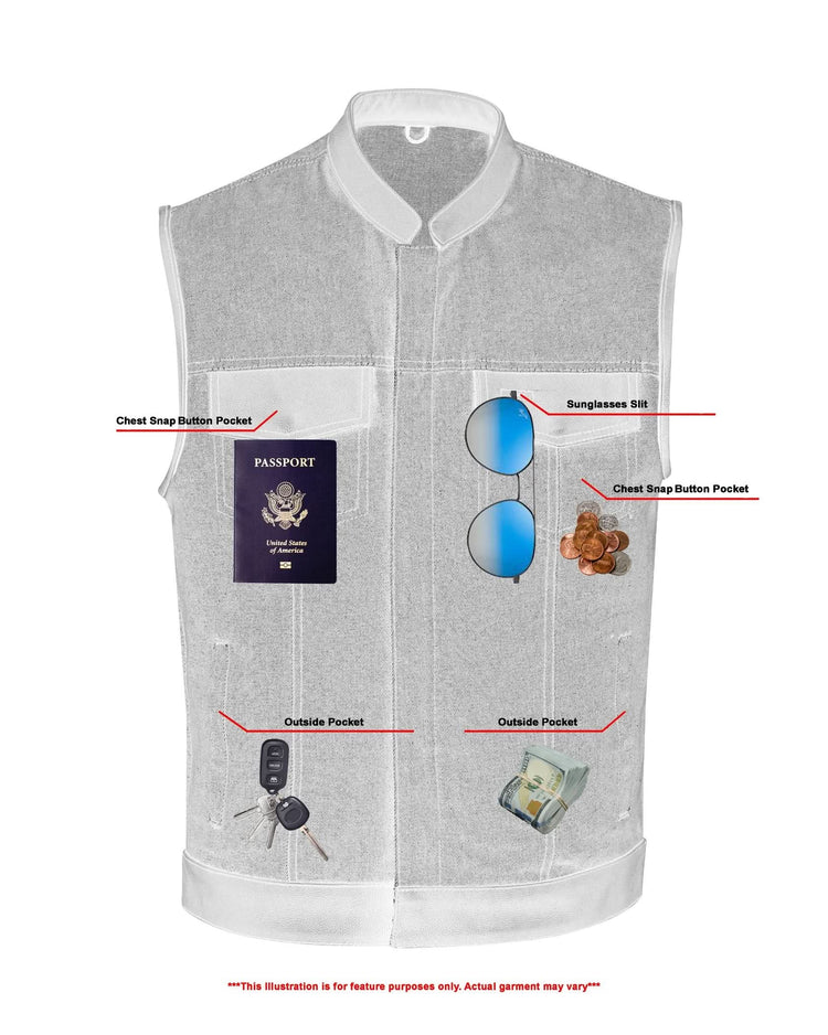 Men's Upgraded Broken Blue Denim Motorcycle Vest w/Leather Trimming