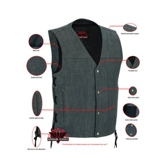 Men's Rough Rub-Off Raw Finish Broken Gray Denim Vest