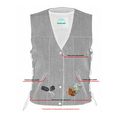 Women's Rough Rub-Off Raw Finish Broken Gray Denim Vest