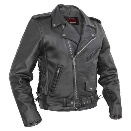 Classic Star Black Men's Leather Motorcycle Jacket – Adjustable Fit