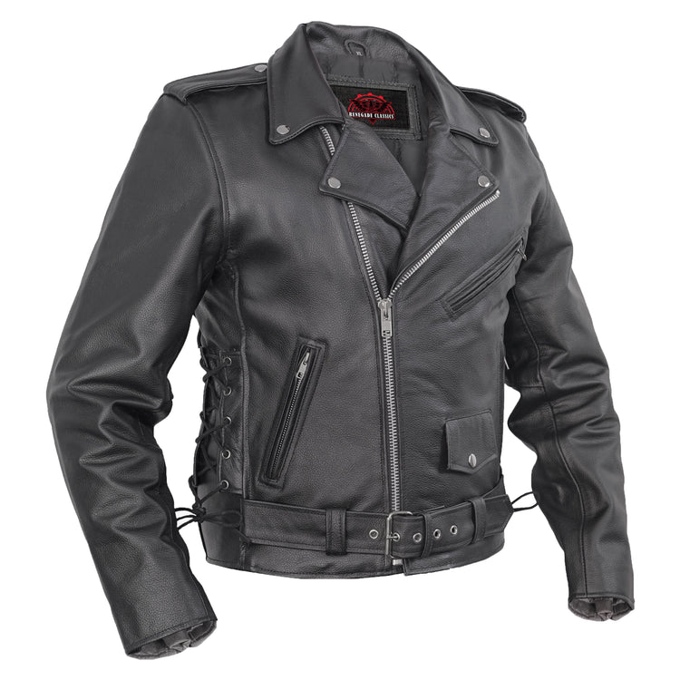 Classic Star Black Men's Leather Motorcycle Jacket – Adjustable Fit